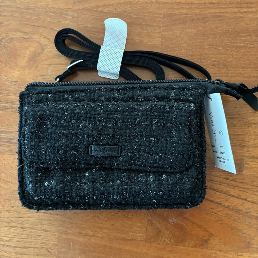 NWT Vera Bradley RFID Crossbody Wallet - black sparkle crossbody purse clutch - Picture 3 of 12